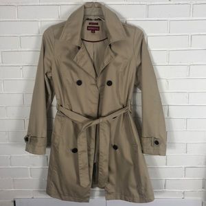 Women’s double breasted Tan Belted Trench Coat SzM